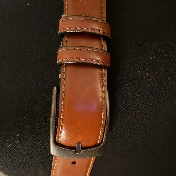 Joseph Abboud Men’s Brown Italian Leather Belt Brushed Distressed Brass Buckle - Picture 4 of 16